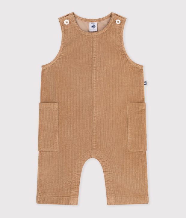 Combinaison longue b&eacute;b&eacute; en velours uni beige fonc&eacute;