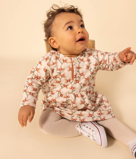 Robe manches longues en tubique matelassé imprimé bébé blanc AVALANCHE/ MULTICO