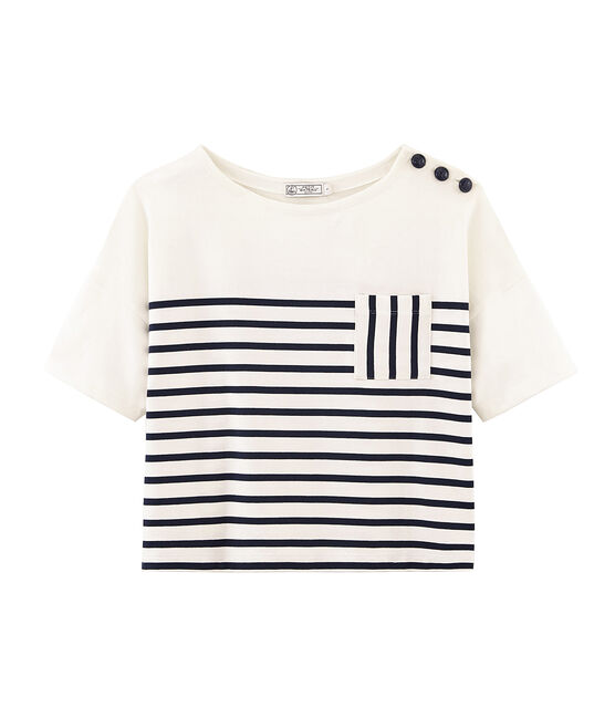 Marinière manches courtes femme blanc MARSHMALLOW/bleu SMOKING