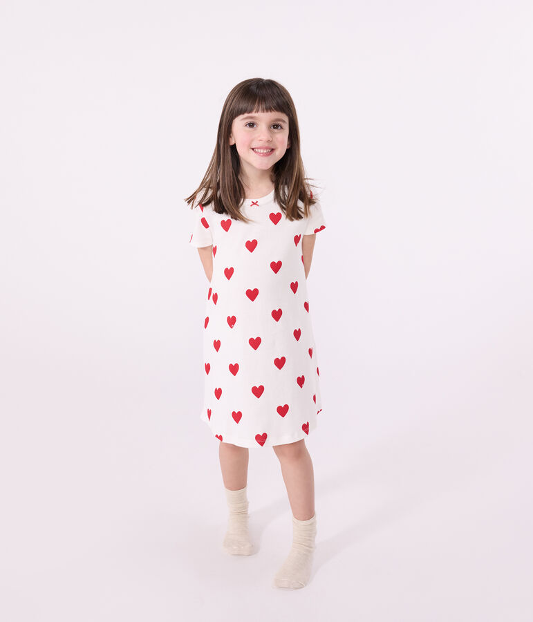 Chemise de nuit coeur petite fille en coton blanc MARSHMALLOW/rouge TERKUIT