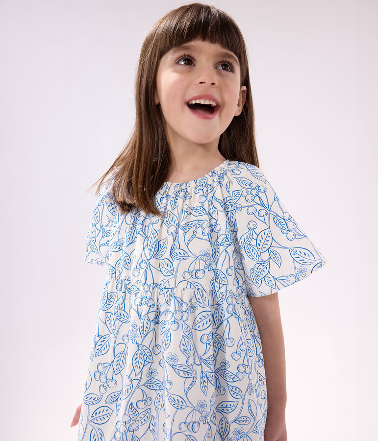 Robe enfant en coton manches courtes imprim&eacute; bleu MARSHMALLOW/ PORCELANA