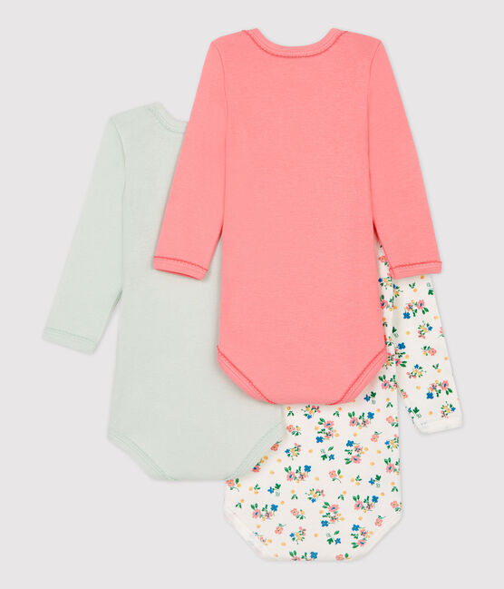 Lot de 3 bodies manches longues fleurs bébé fille en coton biologique variante 1