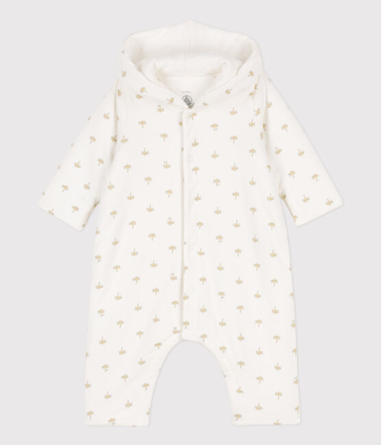 Combinaison longue ouatinée à capuche en coton bébé blanc MARSHMALLOW/blanc MULTICO