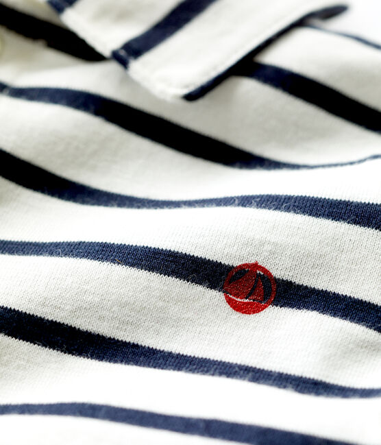 Polo manches courtes rayé marinière en jersey bébé blanc MARSHMALLOW/bleu SMOKING