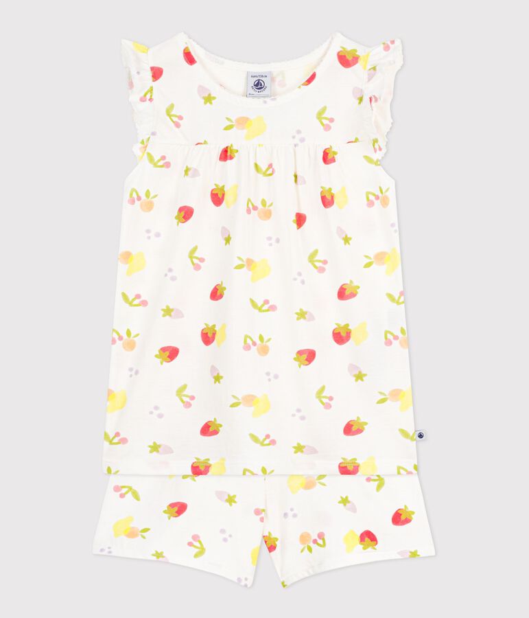 Pyjama short enfant en coton imprim&eacute; fruits blanc/multicouleur