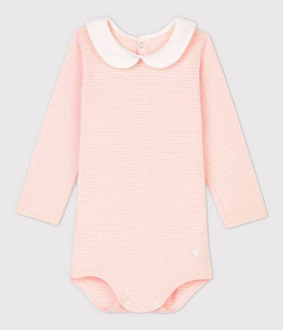 Body en coton bébé. rose MINOIS/blanc MARSHMALLOW