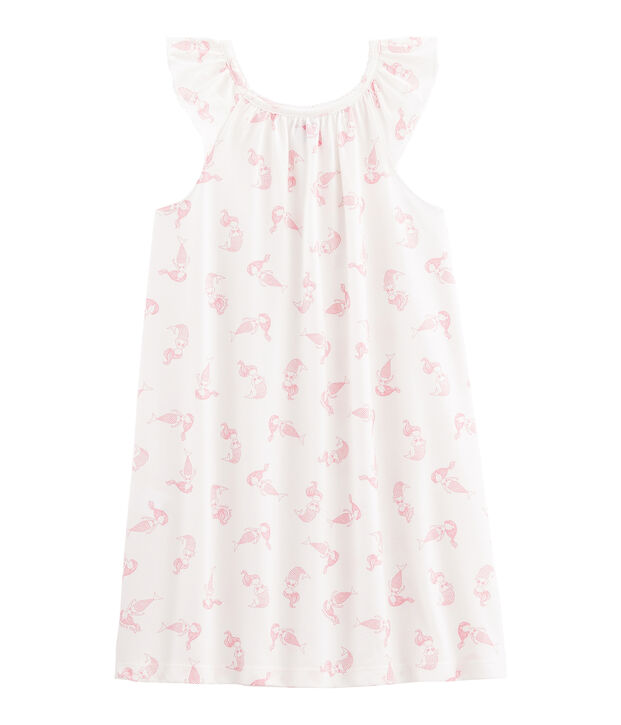Chemise de nuit petite fille en coton fin blanc/rose