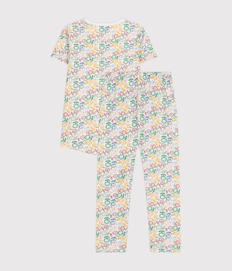 Pyjama en coton imprim&eacute; motif fleurs enfant blanc MARSHMALLOW/blanc MULTICO