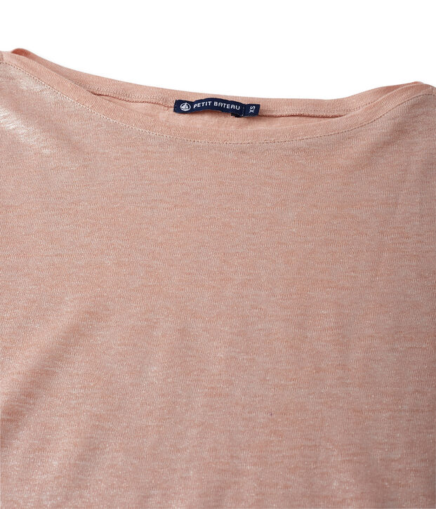 T-shirt femme manches longues en lin laqu&eacute; rose/gris