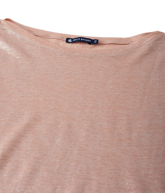 T-shirt femme manches longues en lin laqué rose ROSE/gris ARGENT