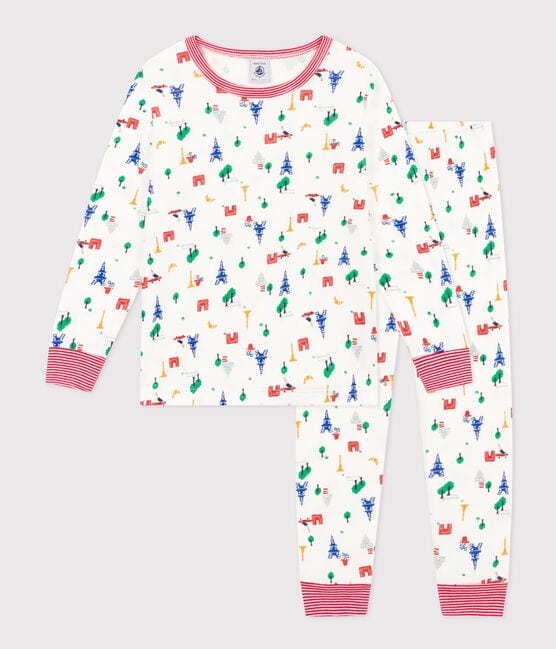 Pyjama imprimé motif Paris en coton enfant blanc MARSHMALLOW/blanc MULTICO