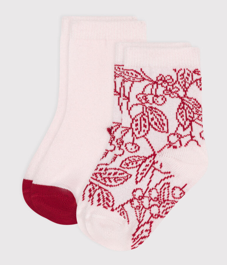 2 paires de chaussettes b&eacute;b&eacute; fille en coton &agrave; fleurs variante 1