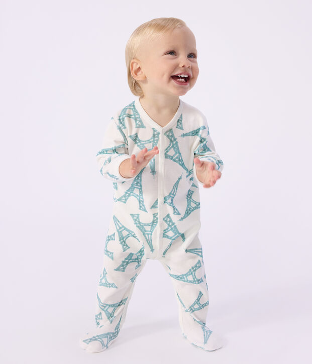 Pyjama b&eacute;b&eacute; en coton avec imprim&eacute; Tour Eiffel blanc/vert