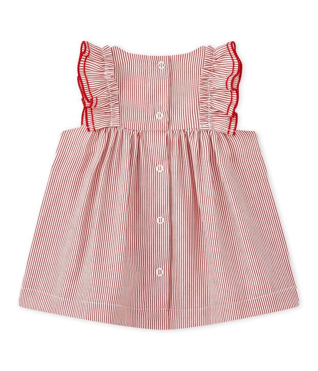 Robe b&eacute;b&eacute; fille en popeline ray&eacute;e blanc/rouge