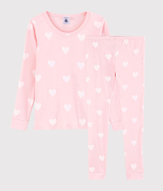 Pyjama snugfit cœur rose petite fille en coton biologique rose MINOIS/blanc MARSHMALLOW