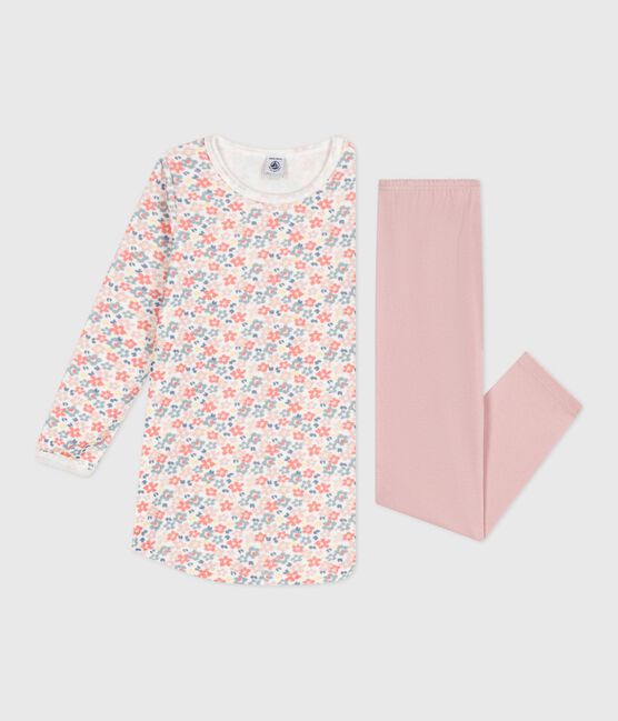 Chemise de nuit et legging enfant en velours imprimé fleurs rose JOLI/blanc MULTICO