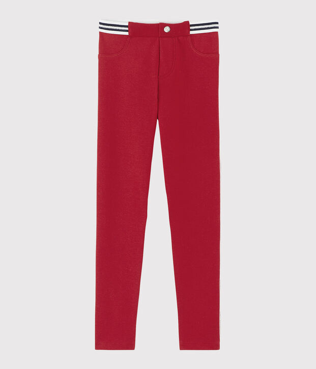 Jegging en coton &eacute;lasthanne enfant fille rouge