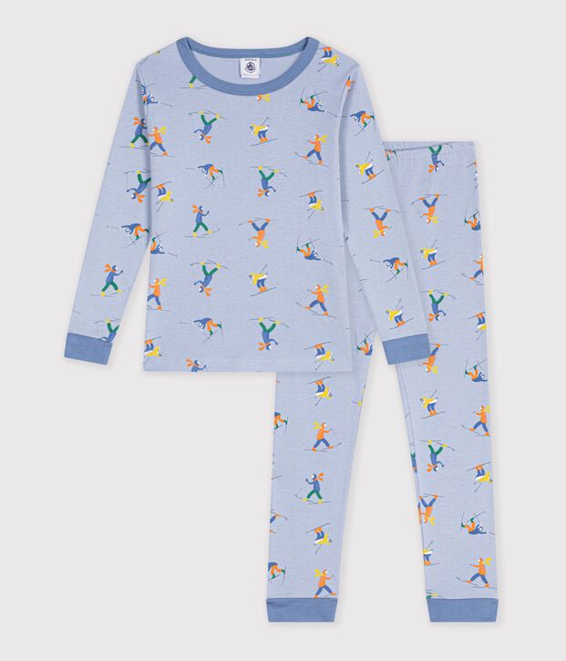 Pyjama tr&egrave;s ajust&eacute; enfant en coton imprim&eacute; bleu/blanc/multicouleur