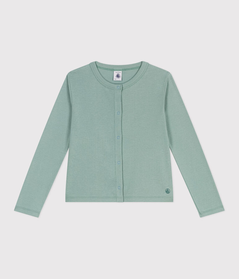 Cardigan enfant en coton uni vert PAUL