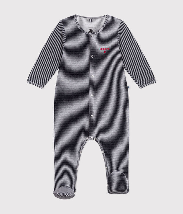 Pyjama en velours b&eacute;b&eacute; bleu/blanc