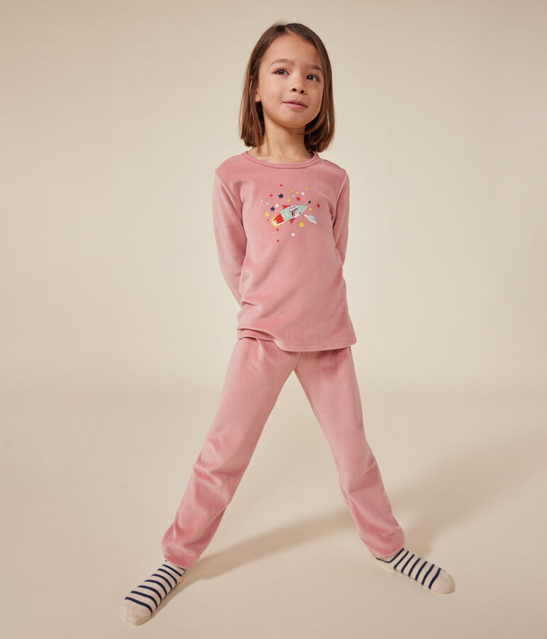 Pyjama uni en velours enfant rose ROSEWOOD