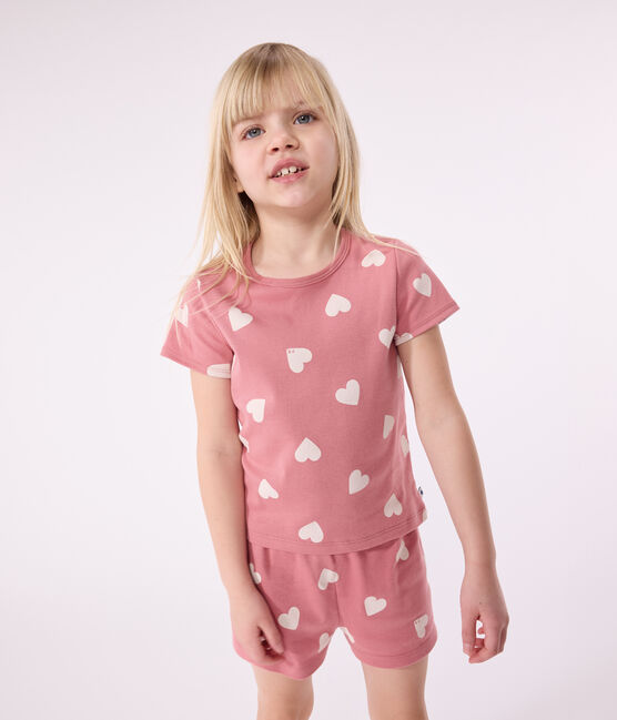 Pyjama short enfant en coton coeurs rose ROSEWOOD/ MARSHMALLOW