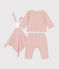 Ensemble coffret cardigan, pantalon et doudou en coton bébé rose SALINE/ ROSEWOOD