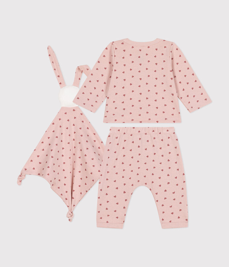 Ensemble coffret cardigan, pantalon et doudou en coton b&eacute;b&eacute; rose SALINE/ ROSEWOOD