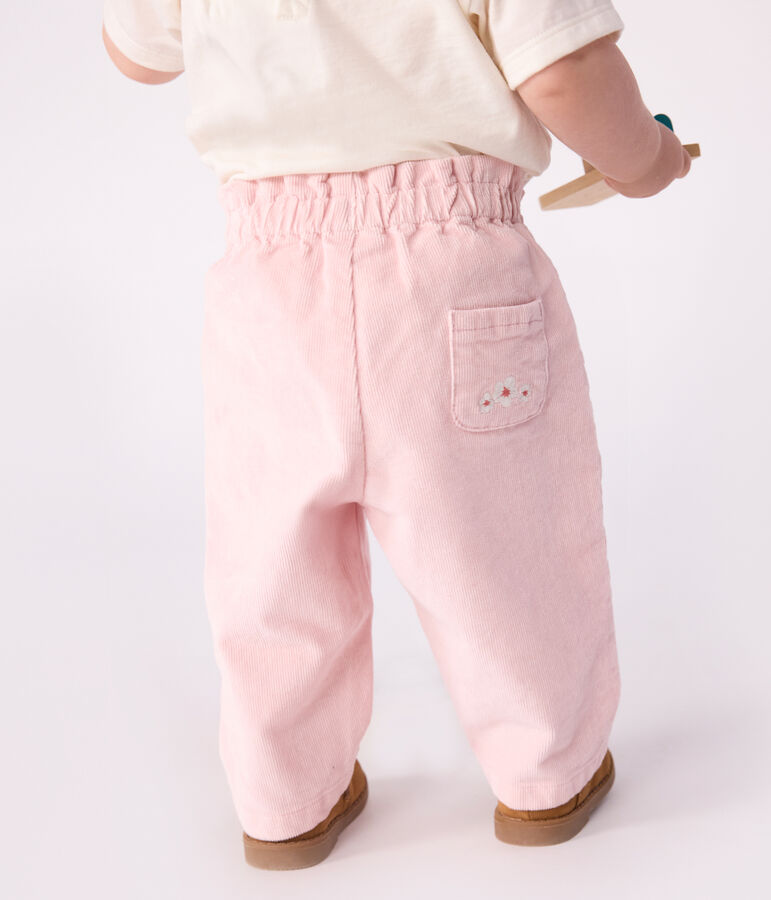 Pantalon b&eacute;b&eacute; en velours uni et poche arri&egrave;re brod&eacute;e rose JOLI