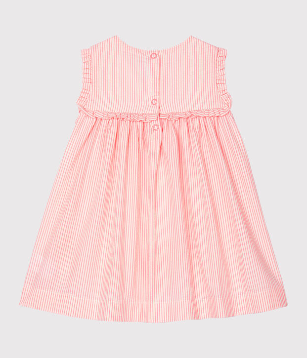 Robe sans manches b&eacute;b&eacute; fille ray&eacute;e blanc/rose