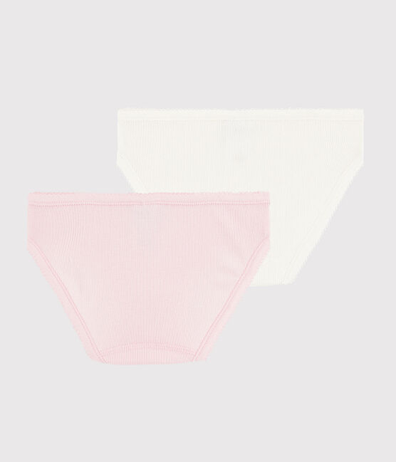 Lot de 2 culottes blance et rose petite fille en coton côtelé variante 1