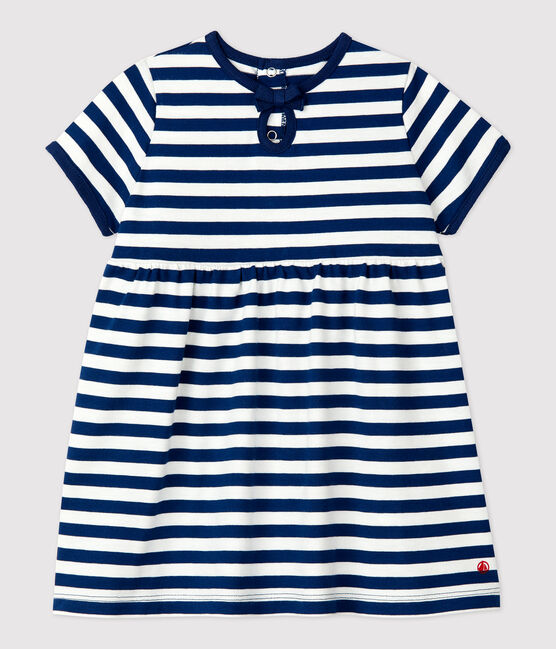 Robe manches courtes rayée en jersey bébé bleu MEDIEVAL/blanc MARSHMALLOW