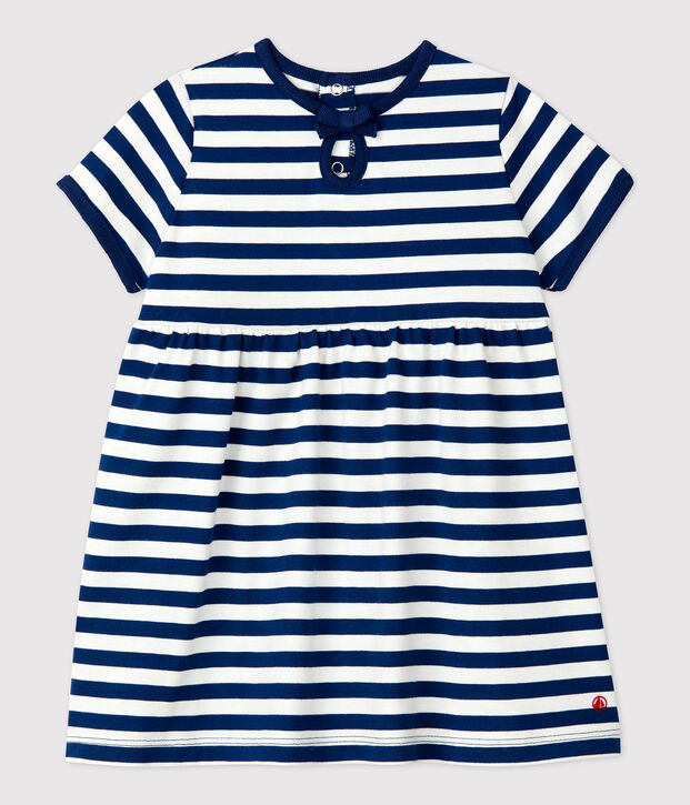 Robe manches courtes ray&eacute;e en jersey b&eacute;b&eacute; bleu/blanc