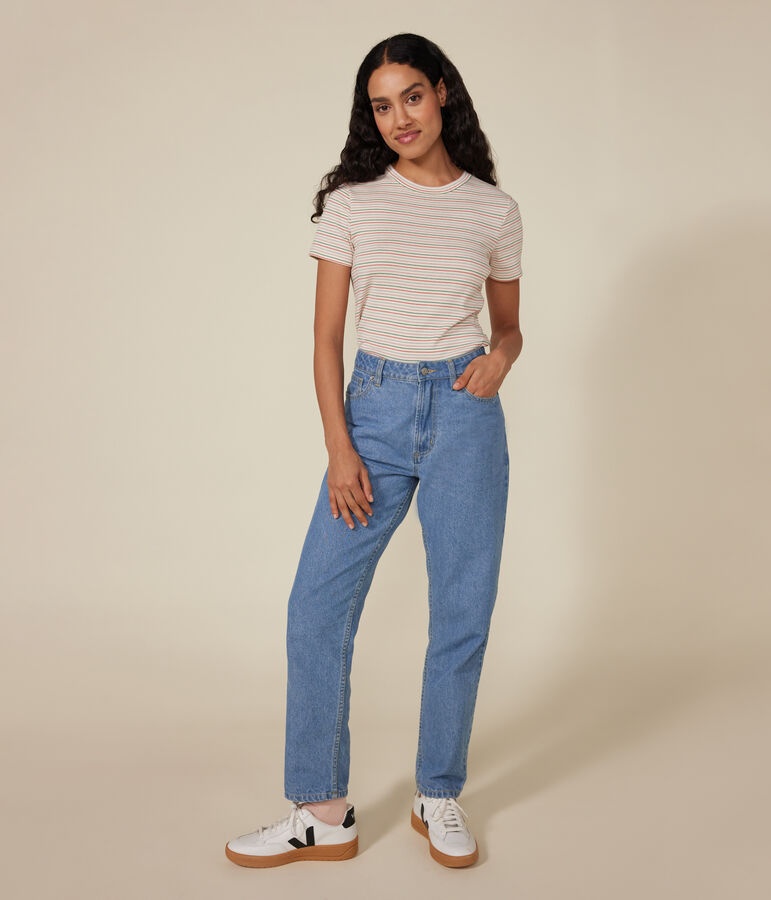 Tee-shirt l'Iconique manches courtes en c&ocirc;te ray&eacute;e femme &eacute;cru/multicouleur