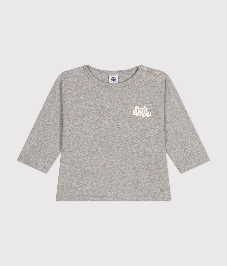Tee-shirt manches longues en coton b&eacute;b&eacute; gris CHATON CHINE