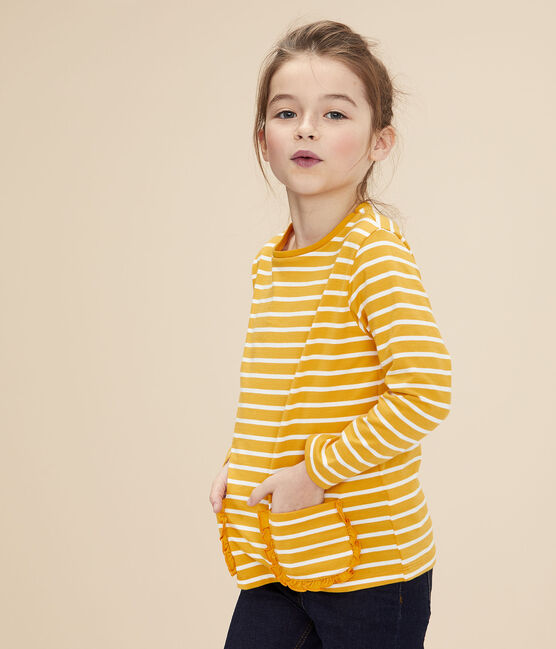 Tee-shirt rayé enfant fille jaune BOUDOR/blanc MARSHMALLOW