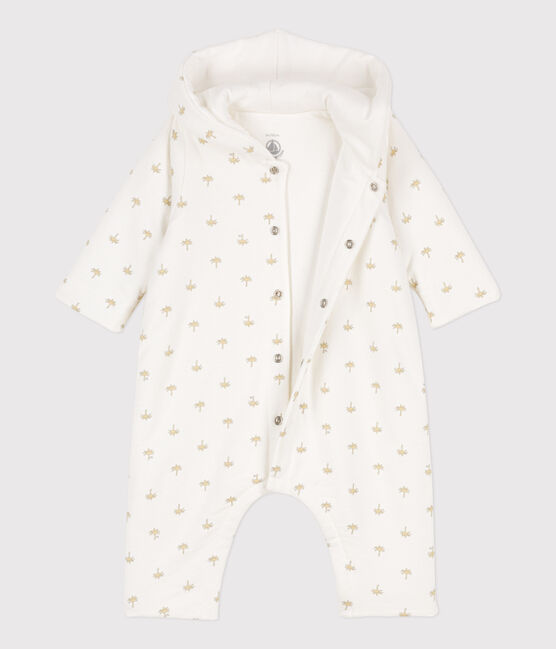 Combinaison longue ouatinée à capuche en coton bébé blanc MARSHMALLOW/blanc MULTICO