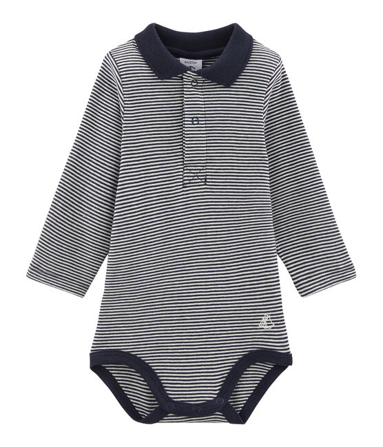 Body manches longues avec col polo bébé garçon bleu SMOKING/blanc LAIT