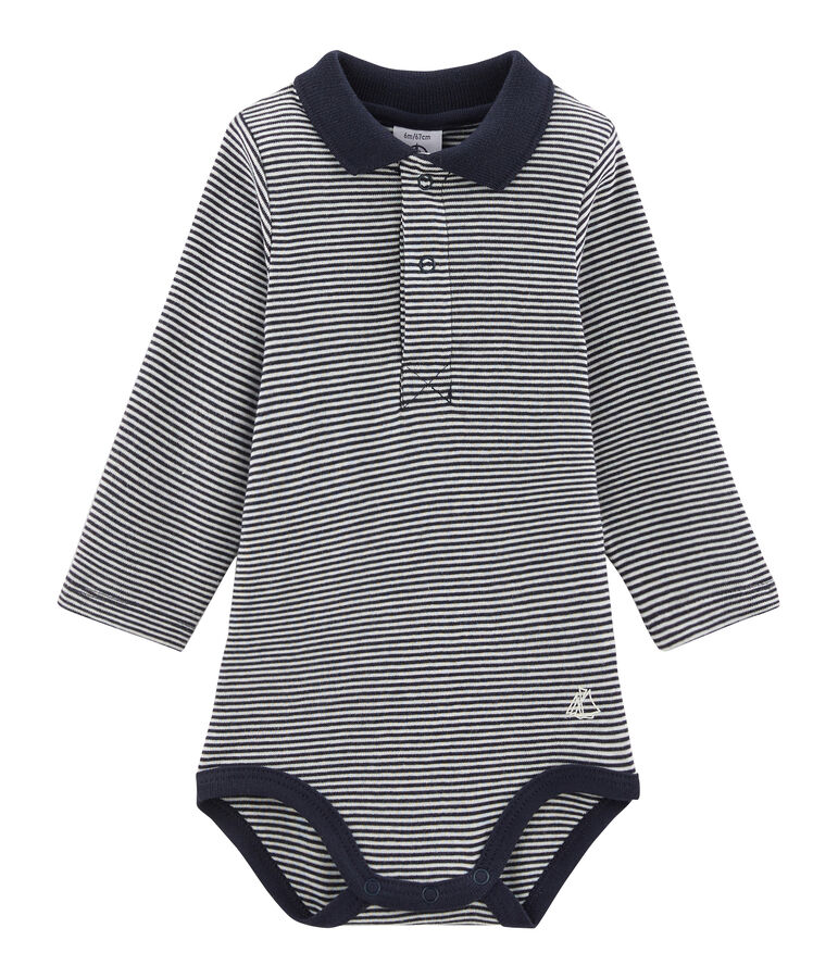 Body manches longues avec col polo b&eacute;b&eacute; gar&ccedil;on bleu SMOKING/blanc LAIT