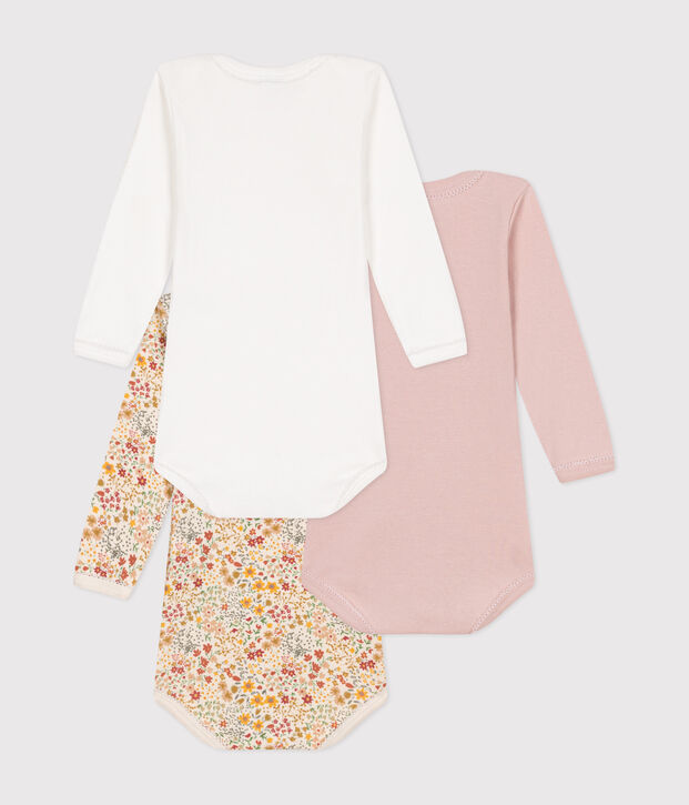 Lot de 3 bodies manches longues fleurs en coton b&eacute;b&eacute; multicouleur