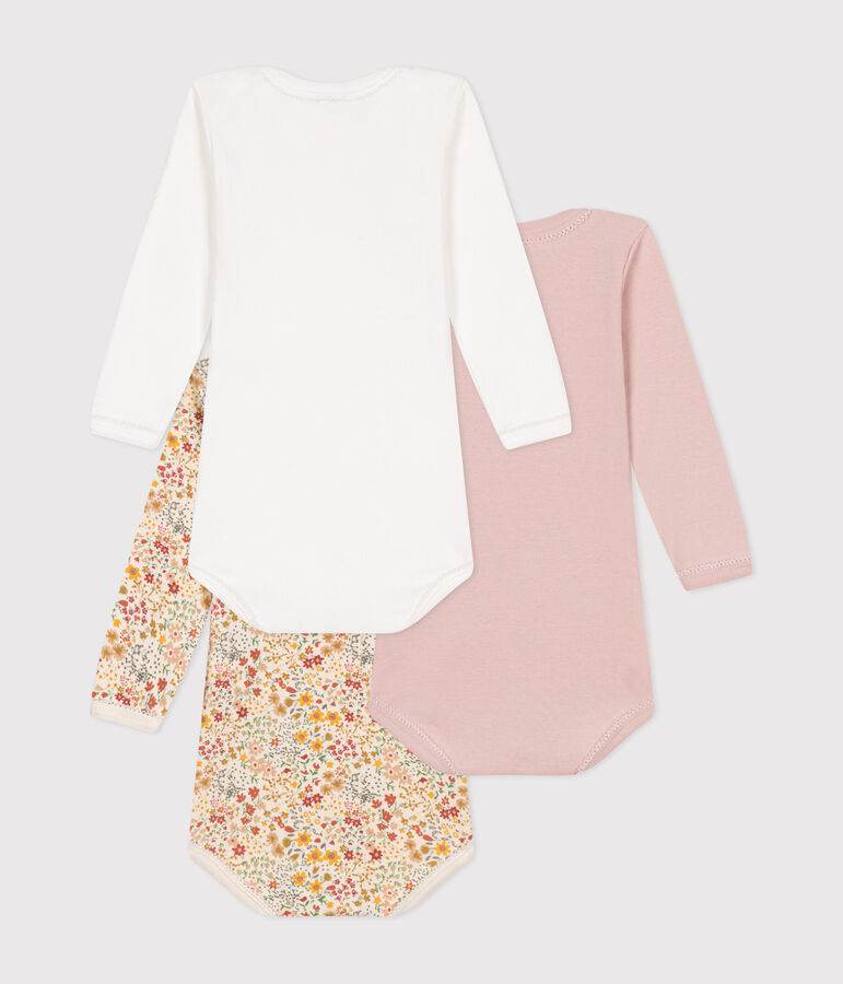 Lot de 3 bodies manches longues fleurs en coton b&eacute;b&eacute; variante 1
