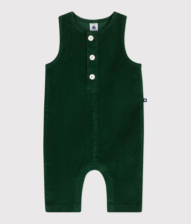 Combinaison longue b&eacute;b&eacute; en velours uni vert