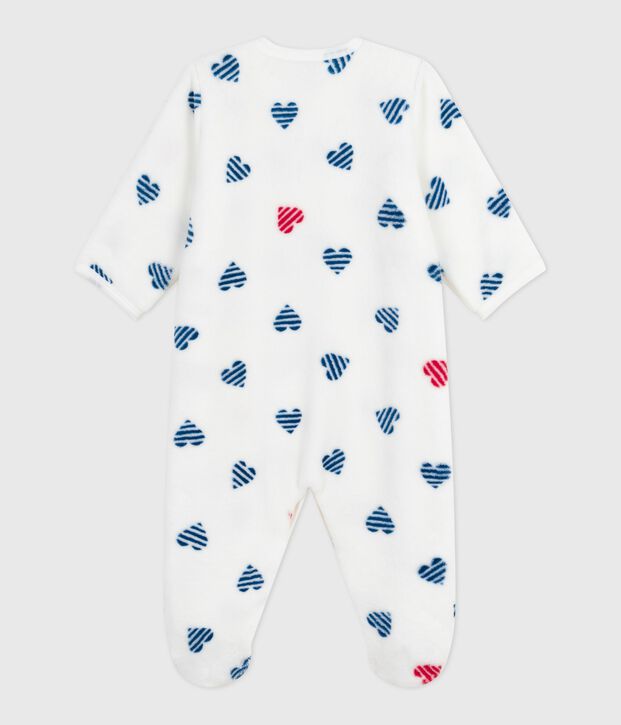 Surpyjama hiver b&eacute;b&eacute; en polaire imprim&eacute; c&oelig;urs blanc/multicouleur