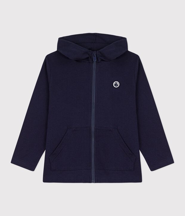 Sweatshirt &agrave; capuche zipp&eacute; enfant en coton bleu marine