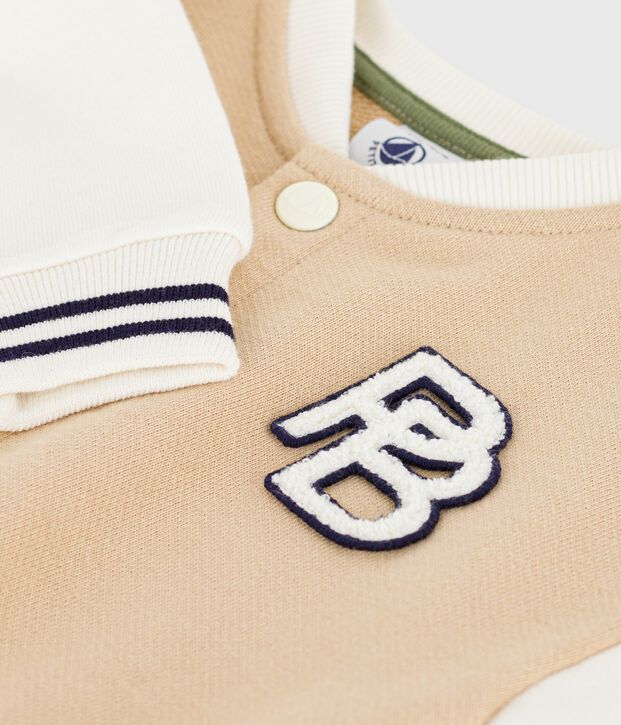Veste teddy b&eacute;b&eacute; en coton colorblock et badge beige/&eacute;cru