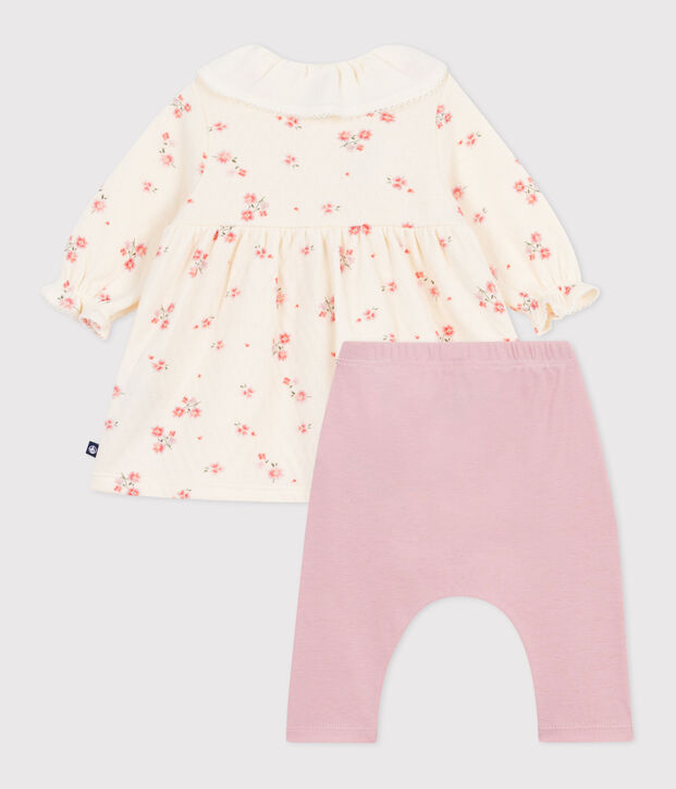 Robe b&eacute;b&eacute; &agrave; col imprim&eacute; fleurs et legging en coton &eacute;cru/multicouleur