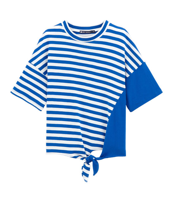 Tee-shirt plage femme bleu PERSE/blanc MARSHMALLOW