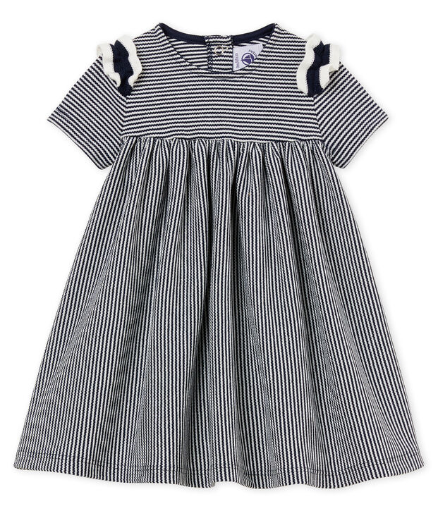 Robe manches courtes milleraies b&eacute;b&eacute; fille bleu/blanc