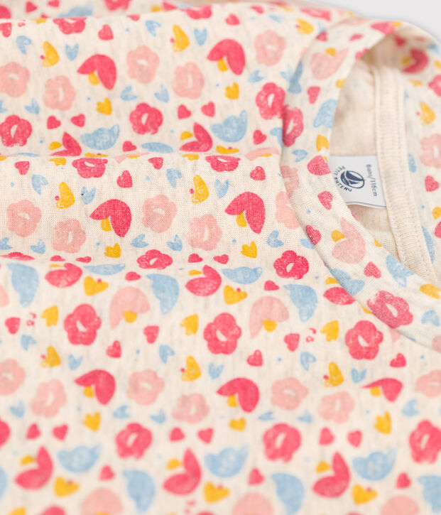 Robe manches longues en coton & laine enfant fille beige/multicouleur