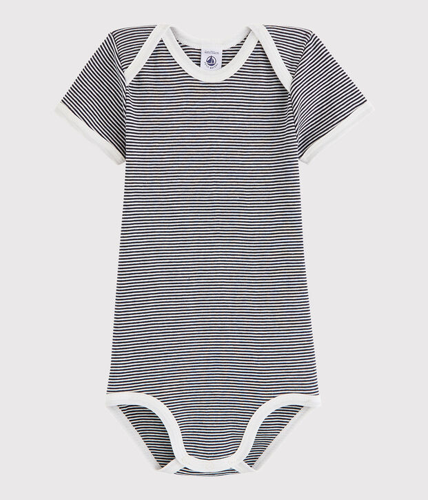 Body manches courtes b&eacute;b&eacute; fille-gar&ccedil;on bleu/blanc